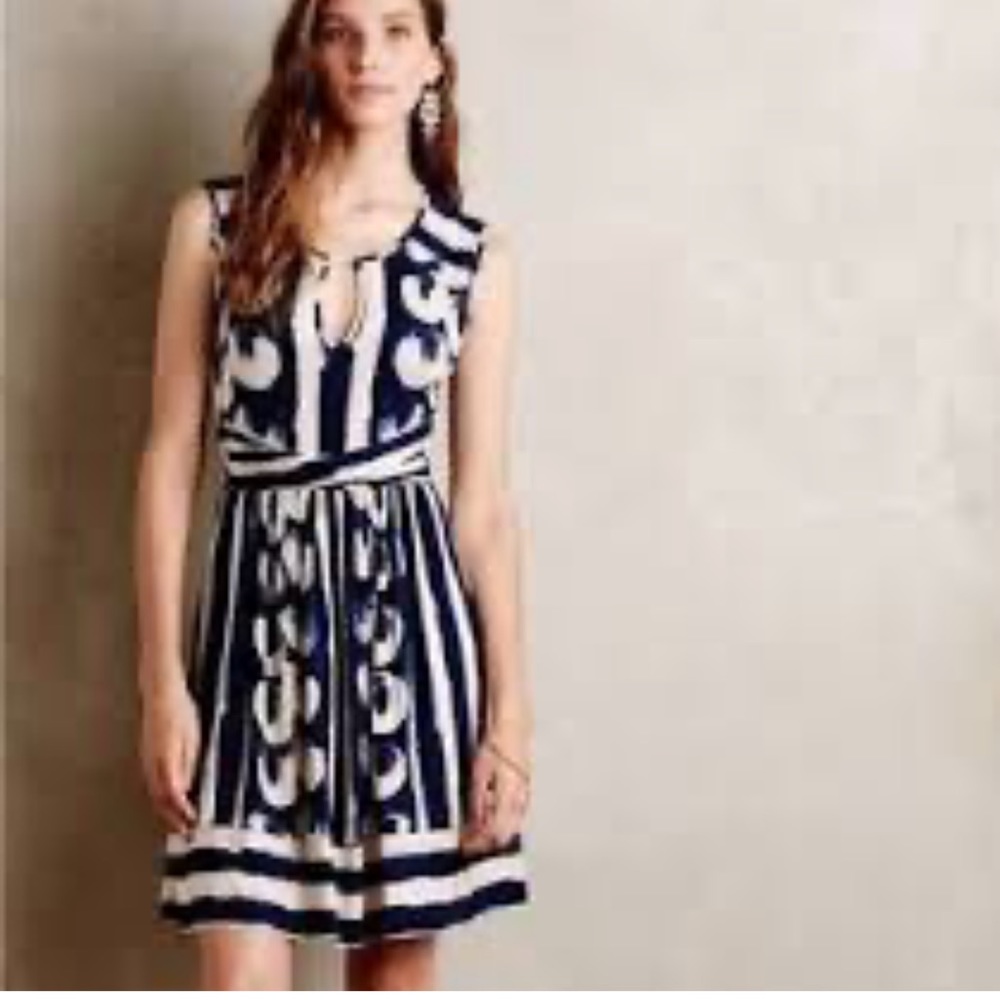 Anthropologie Navy and White Mini Dress